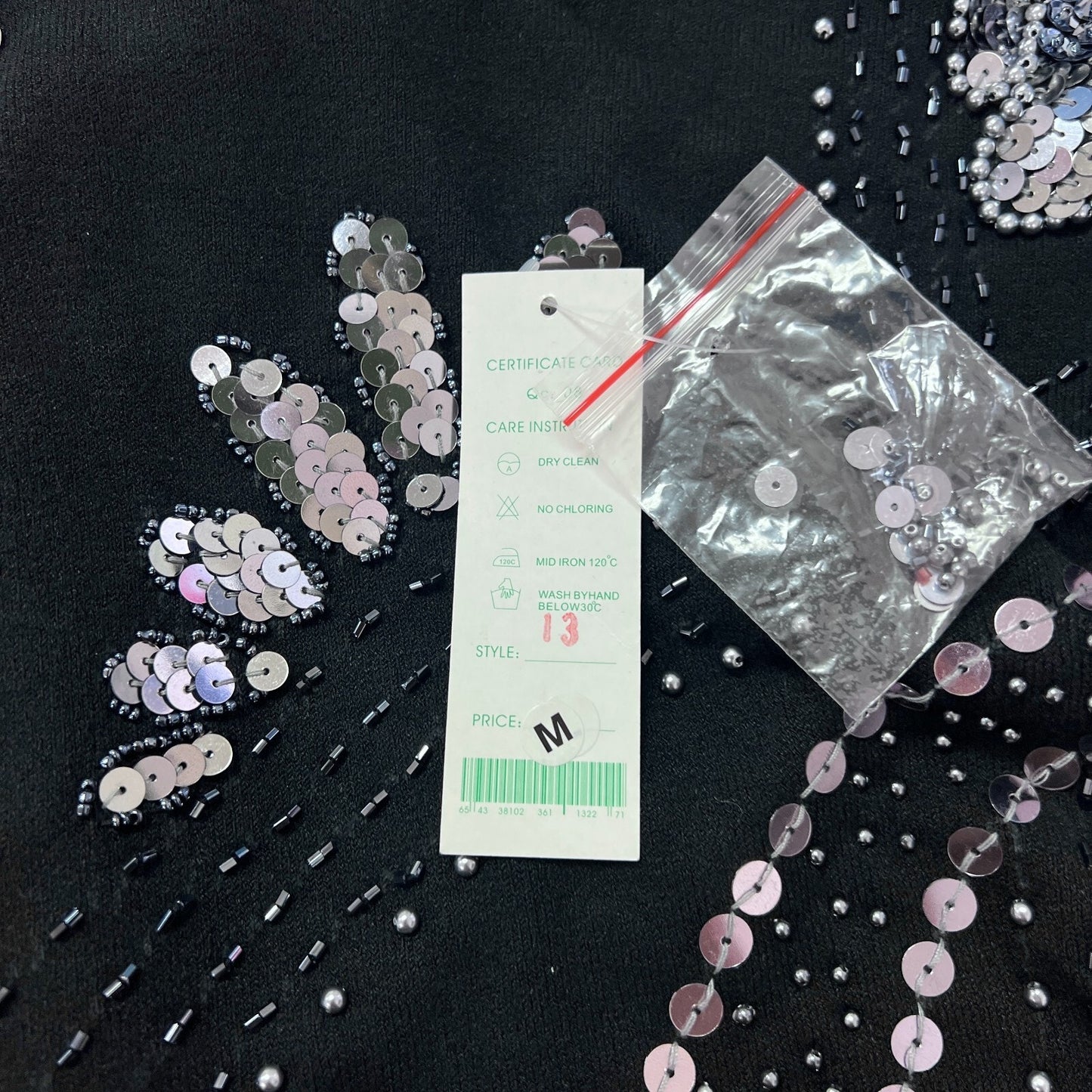 Vtg Y2k Sequin Floral Sweater Womens Size XS Black Knit Beaded Hippie Dead Stock