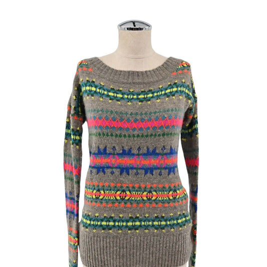 AMERICAN EAGLE Sweater Womens Size S Neon Fair Isle Wool Blend Boat Neck Retro