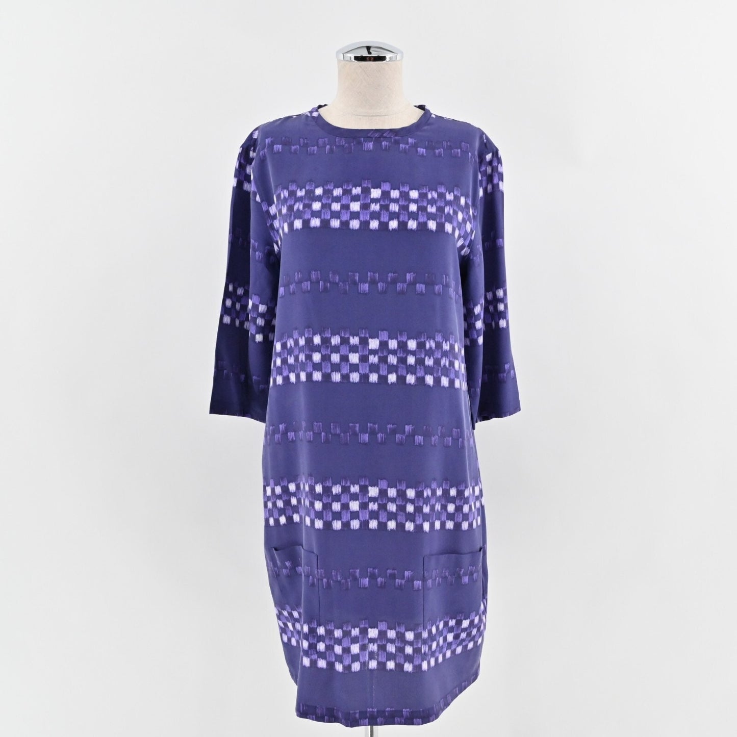 EQUIPMENT Aubrey Dress Size S Silk Ultra Marine Check Purple Print Shift Mini