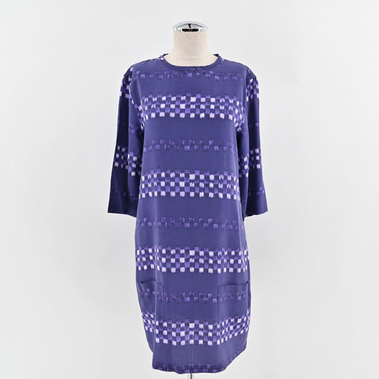 EQUIPMENT Aubrey Dress Size S Silk Ultra Marine Check Purple Print Shift Mini