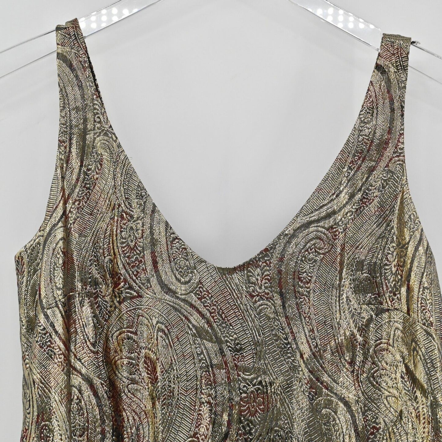 J CREW Top Womens Size 00 Cate Cami Metallic Paisley Print V Neck Silk Tank NEW