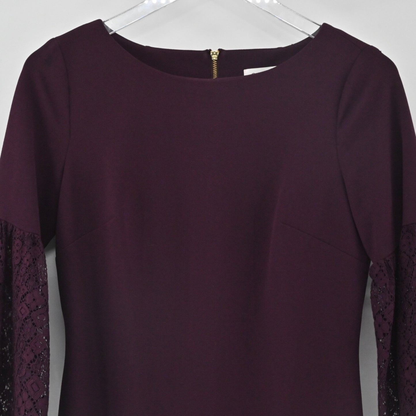 Calvin Klein Burgundy Sheath Dress Size 4 Lace Bell Sleeve Sheath Moody Romantic
