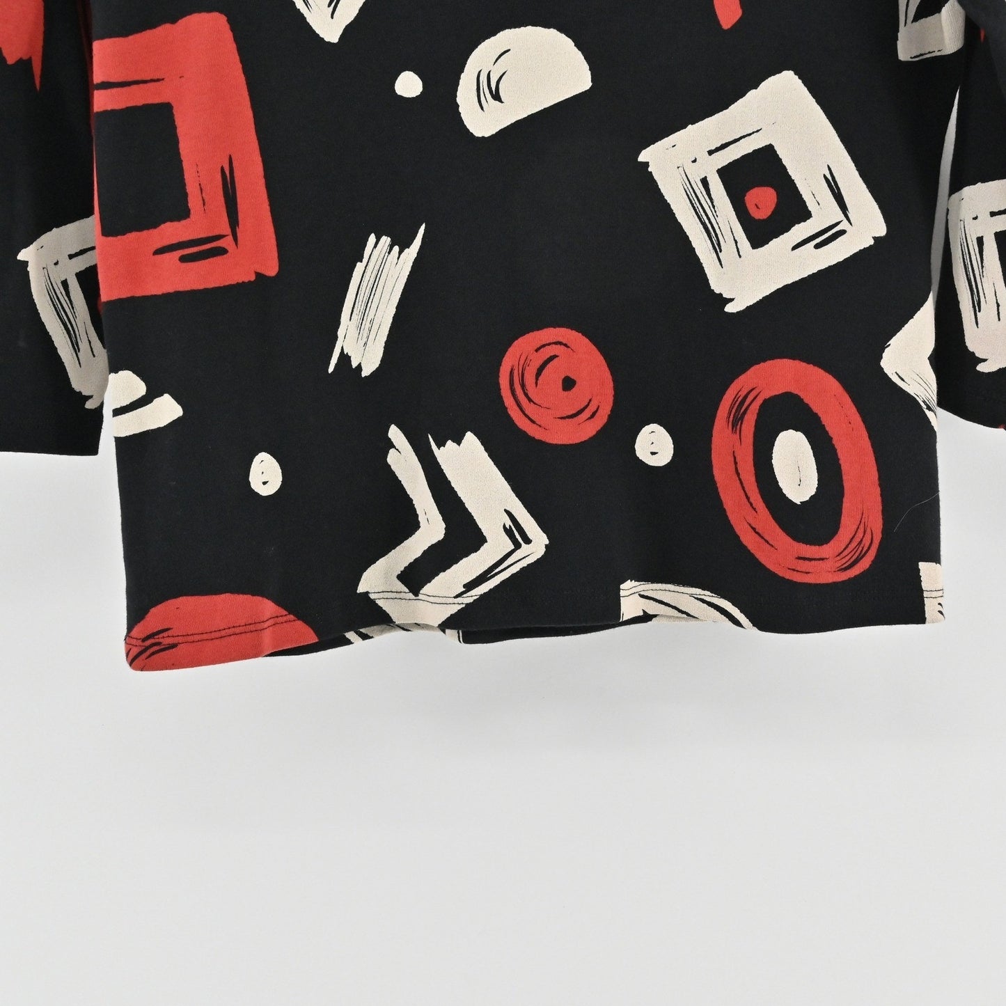 Jess Jane Womens Geo Play Top Size S Petite Art to Wear 3/4 Sleeve Geometric