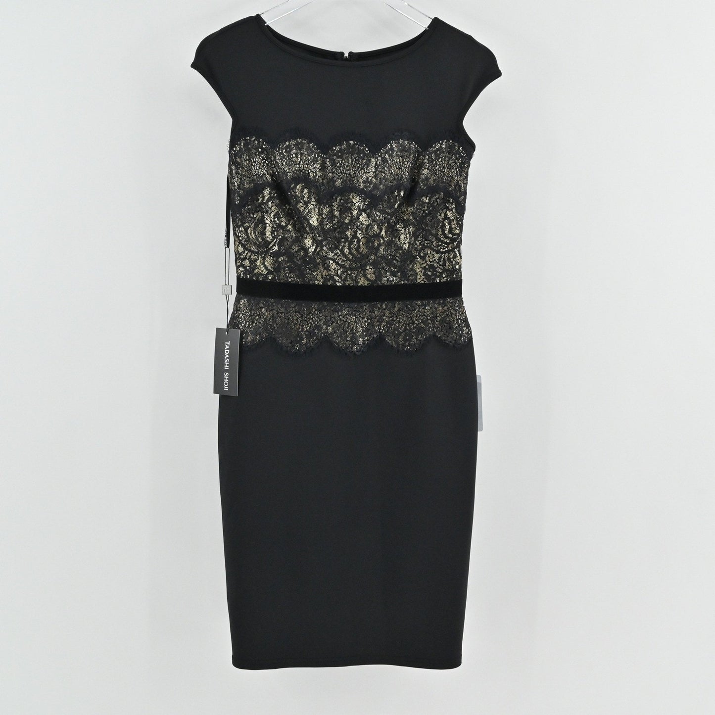 Tadashi Shoji Lace Dress Size 2 Black Gold Romantic Career Elegant Cocktail Glam