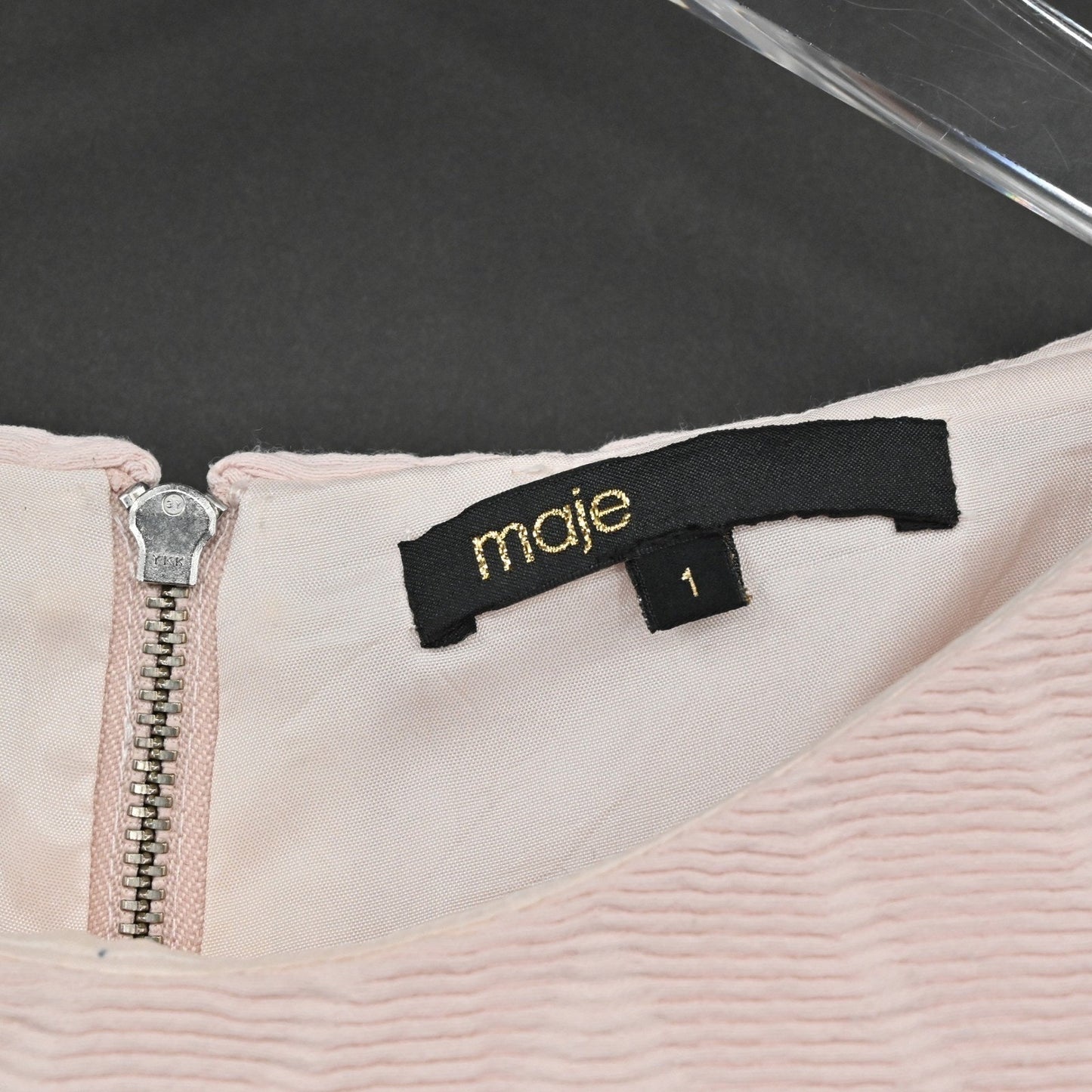 MAJE Chevron Textured Dress Size S Soft Pink Mod Twee Retro Twiggy Short Sleeve