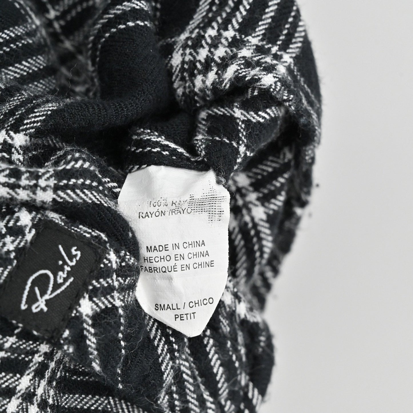 Rails Womens Hunter Plaid Top Size S Grunge Western Black White Button Shirt