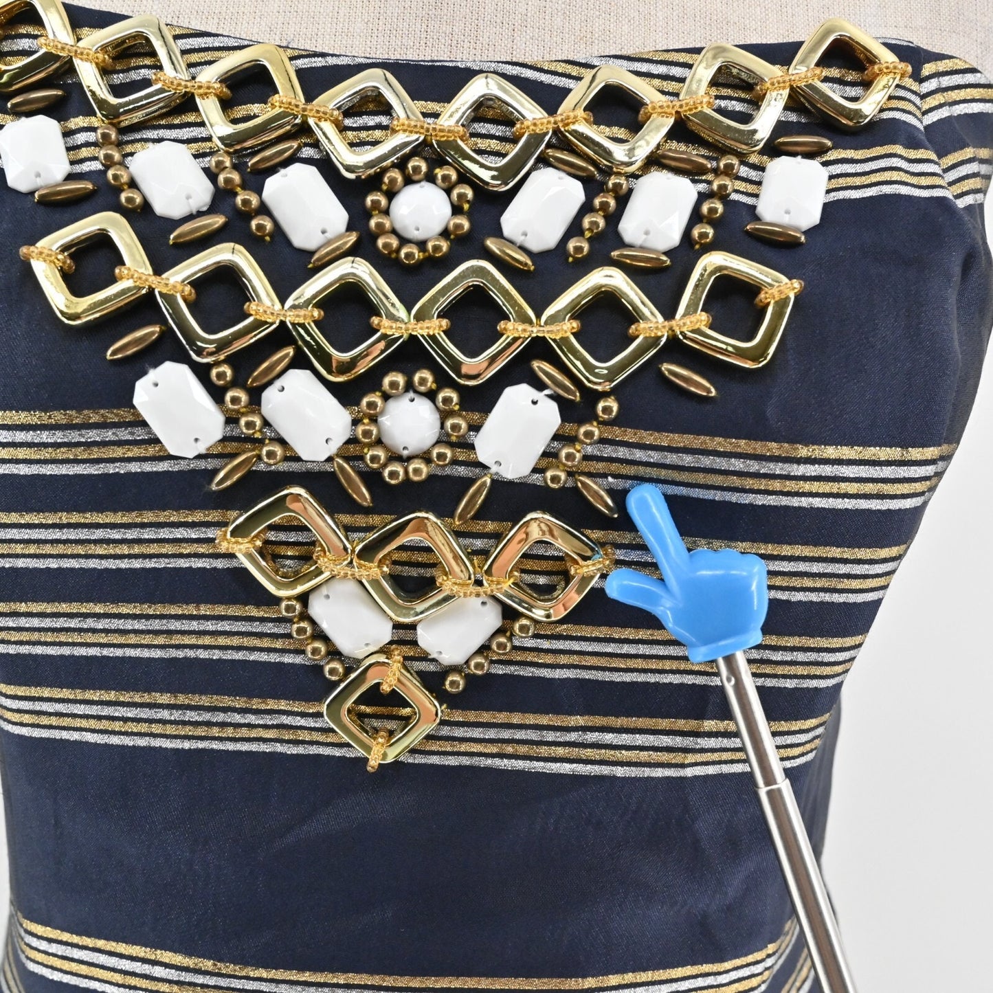 LILLY PULITZER Sami Dress Sz 10 Ryan Navy Metallic Stripe Embellished Strapless