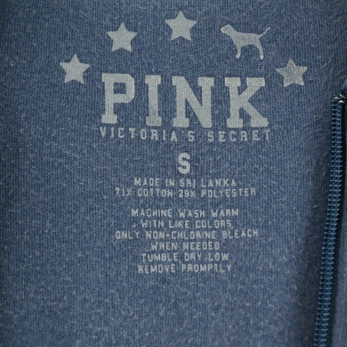 PINK Victorias Secret Womens Velour Hoodie Sz S Slate Embroidered Sorority Zip