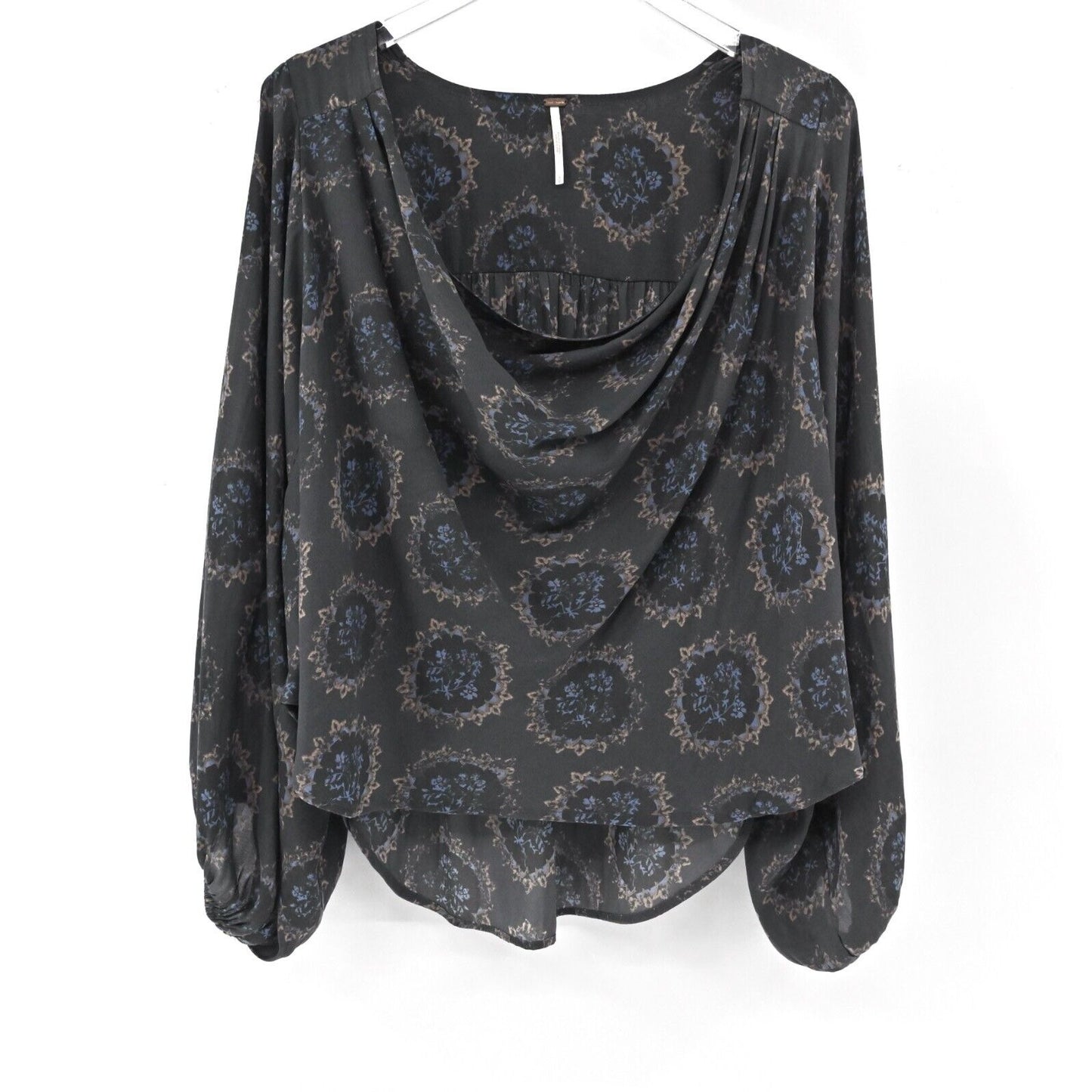 FREE PEOPLE Top Womens Size S Cowling Around Printed Blouse Midnight Combo Boho
