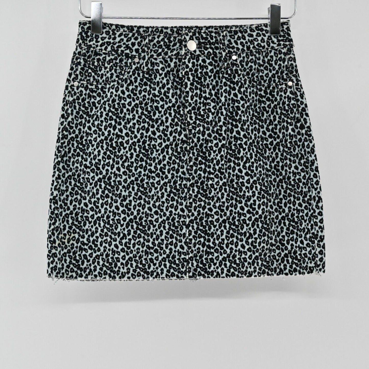 TDC Womens Sz XS Animal Print Mini Skirt by Topson Corduroy Mint Green Black NEW