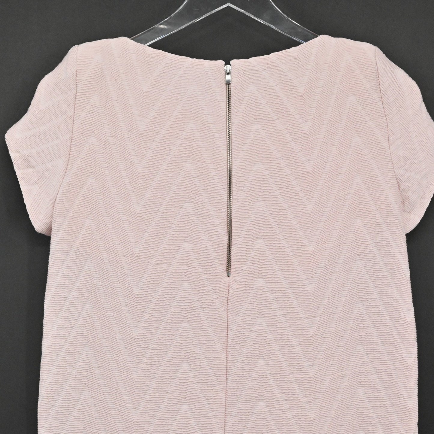 MAJE Chevron Textured Dress Size S Soft Pink Mod Twee Retro Twiggy Short Sleeve