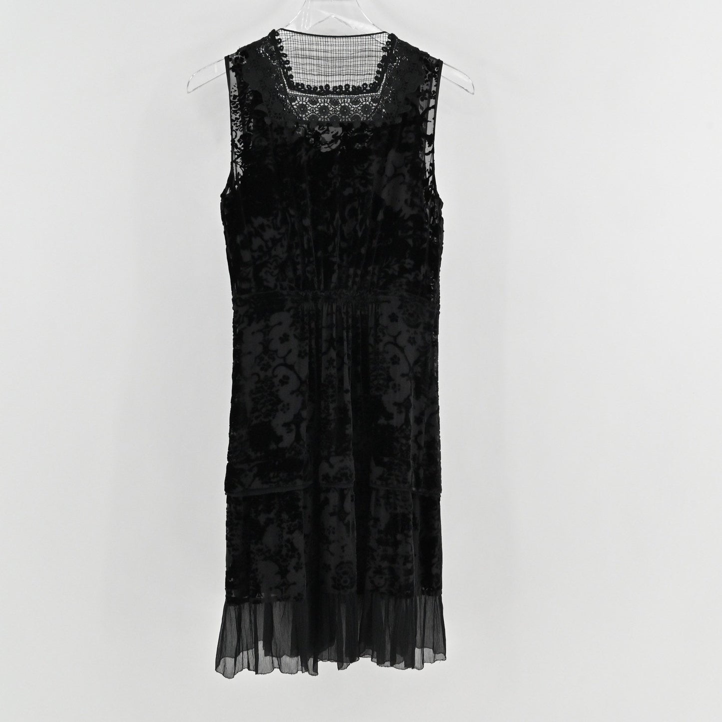 Elie Tahari Velvet Burnout Lace Dress Size XS Dark Romantic Black Witchy Vamp
