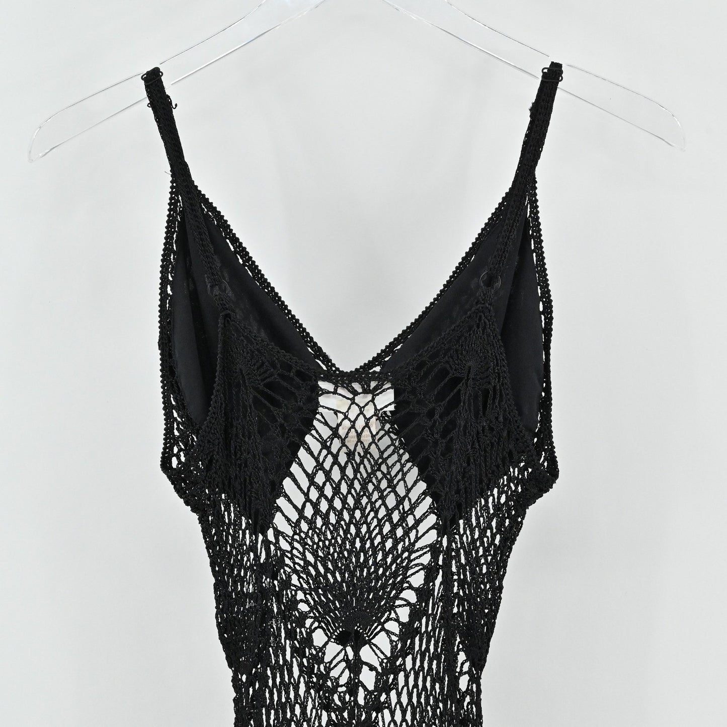 Vtg 90s Carabella Collection Sheer Crochet Dress Sz L Black Grunge Goth Festival