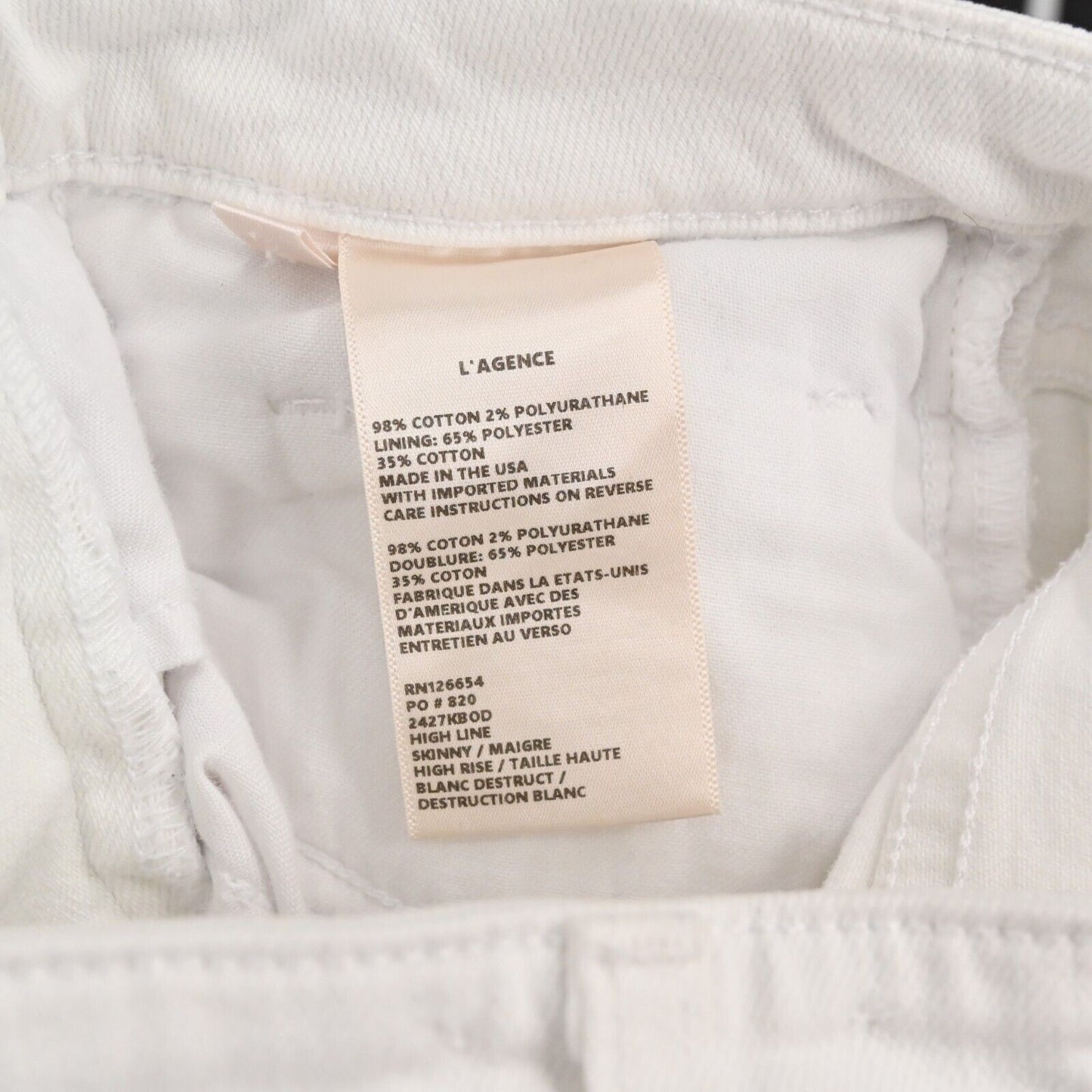 LAGENCE Jeans Womens Size 25 High Line Skinny High Rise Blanc Destruct White