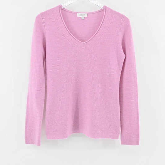 KINROSS Cashmere Sweater Womens Size S Pink VNeck Knit Top Casual Preppy Chic