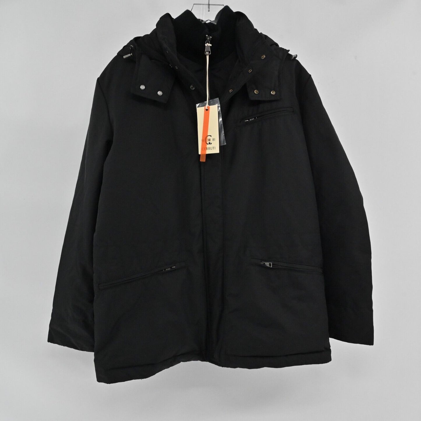 CERRUTI 1881 Jacket Womens Size XL Zip Front Hooded Long Sleeve Black Coat NEW