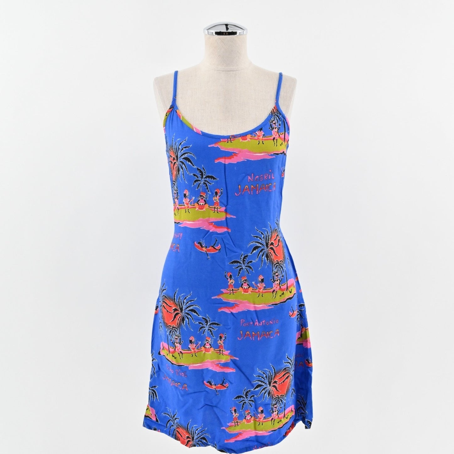 Vtg Y2k Tropical Dress Womens Sz S Blue Negril Jamaica Caribbean SUN ISLAND