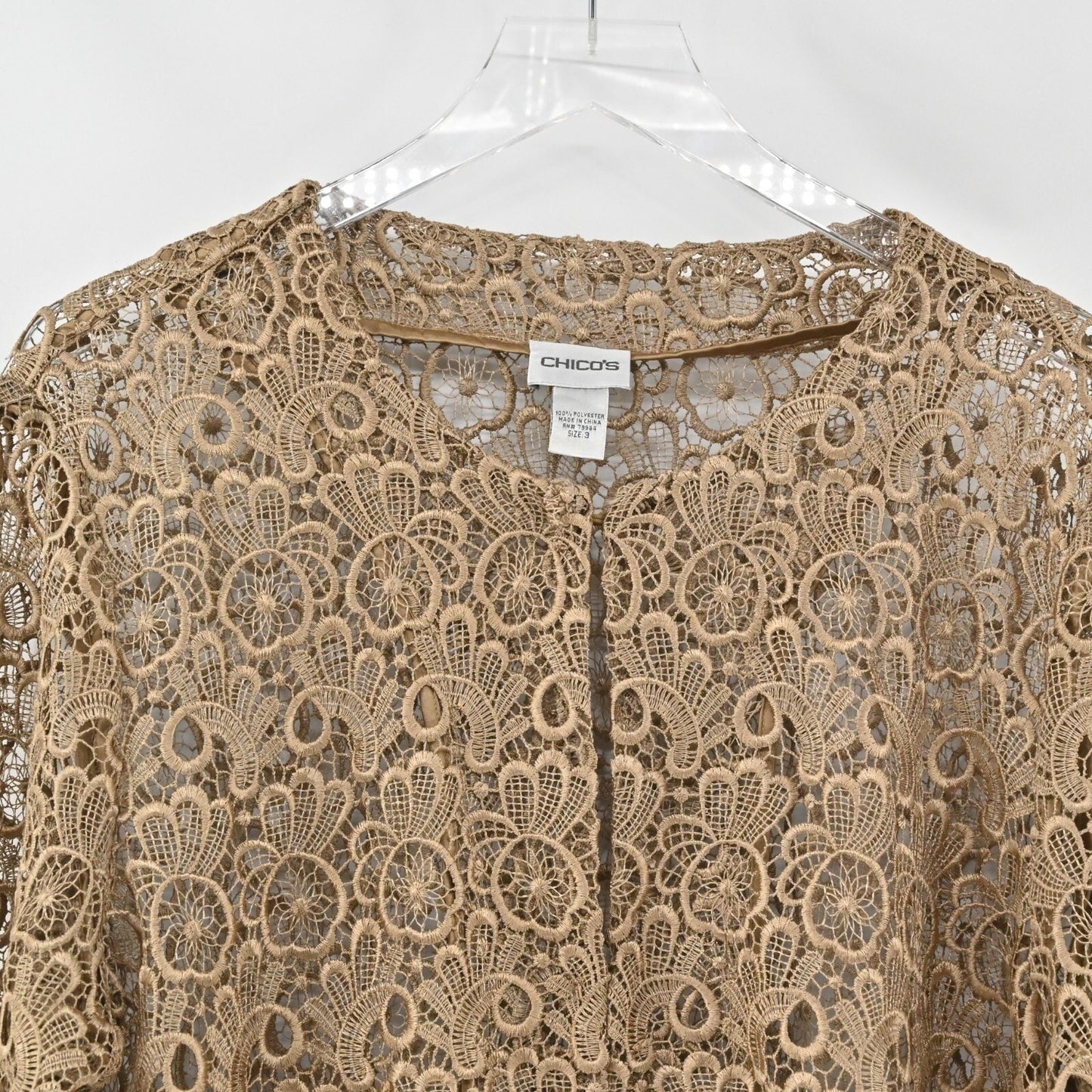 CHICHOS Womens Crochet Jacket Size 3 / XL Tan Lace Floral Blazer Dainty Feminine