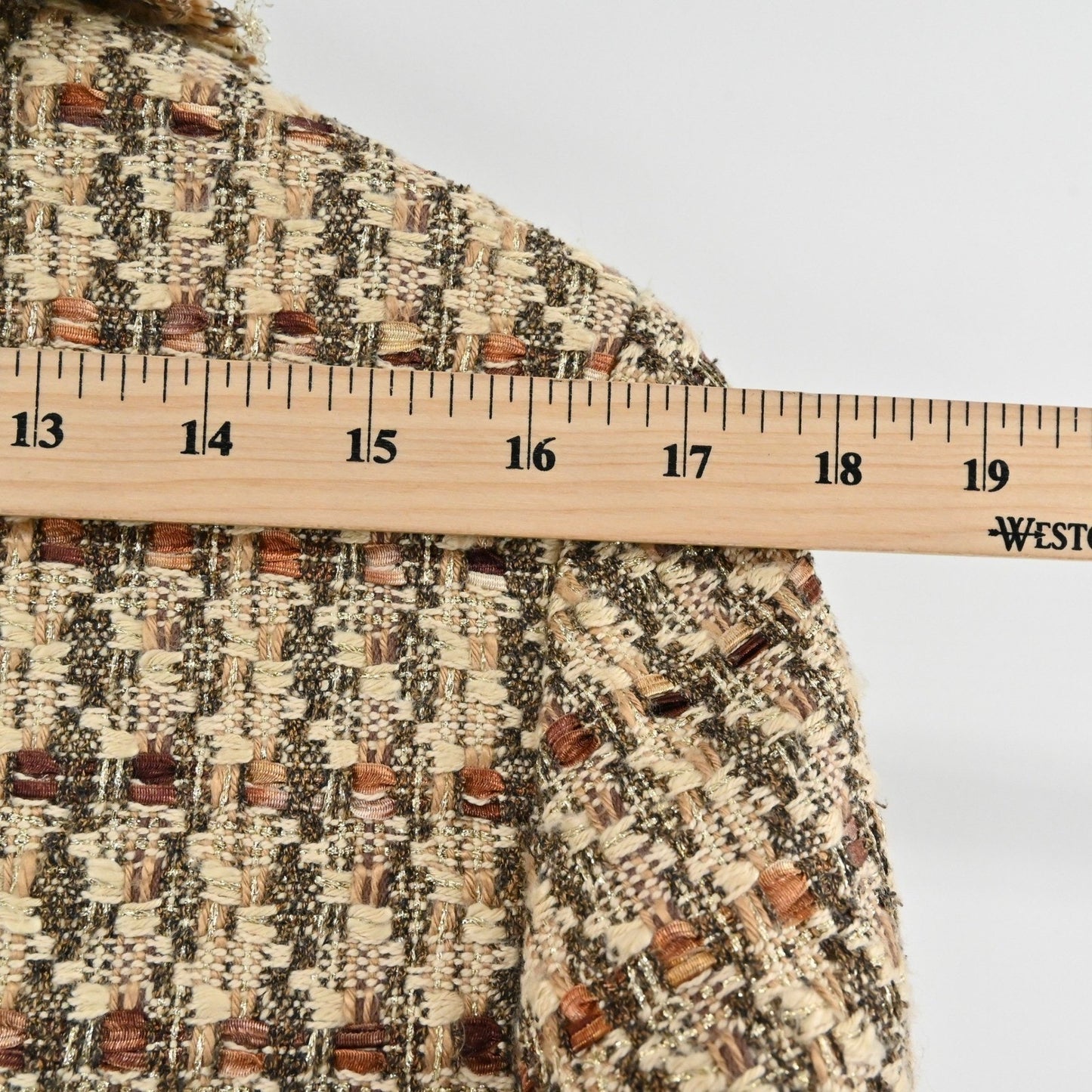 Vtg DANA BUCHMAN Womens Tweed Blazer Size 6 Brown Preppy Plaid Fringe Jacket