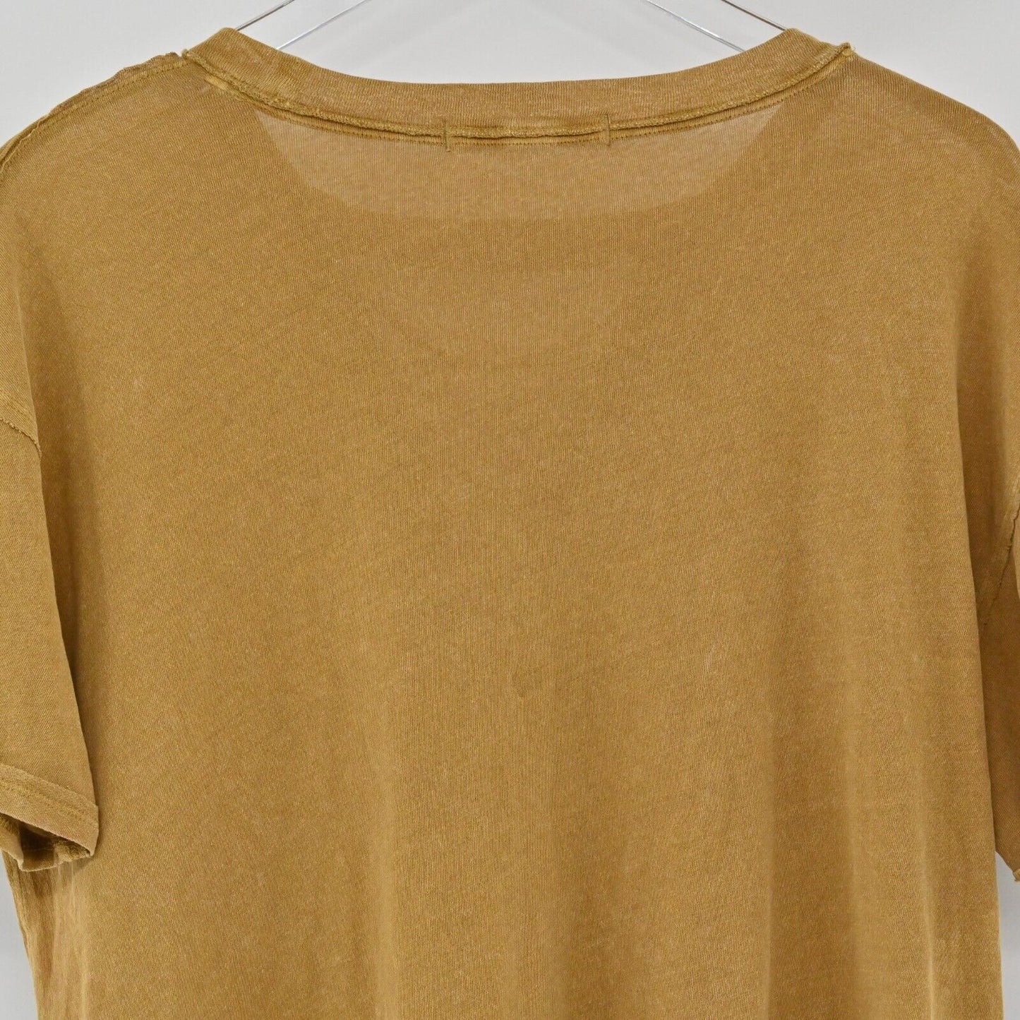 FREE PEOPLE Top Womens Size S Azalea Lace Up Short Sleeve Shirt Mustard Bohemian