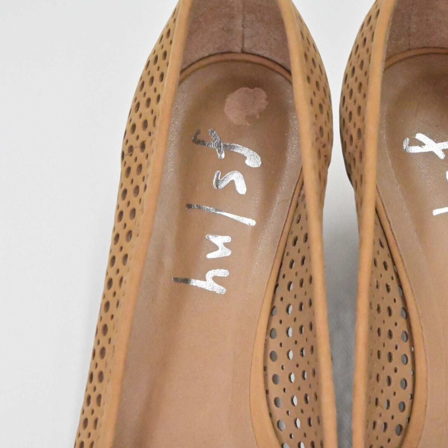 FRENCH SOLE Pumps Womens Size 6 Brown Perforated Nubuck Peep Toe Necessary Wedge