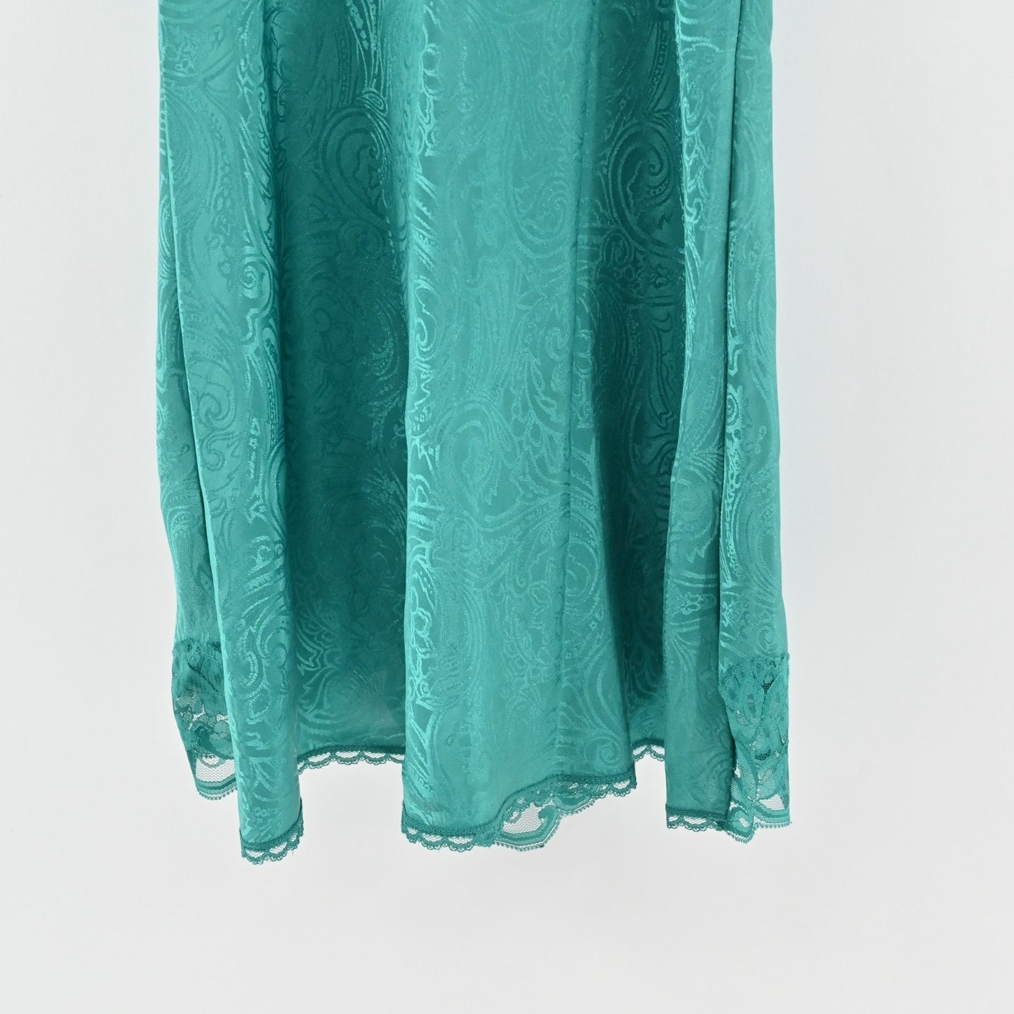 Vtg 80s Slip Dress Womens Sz S Emerald Green Sleeveless Chemise Nightie VAL MODE