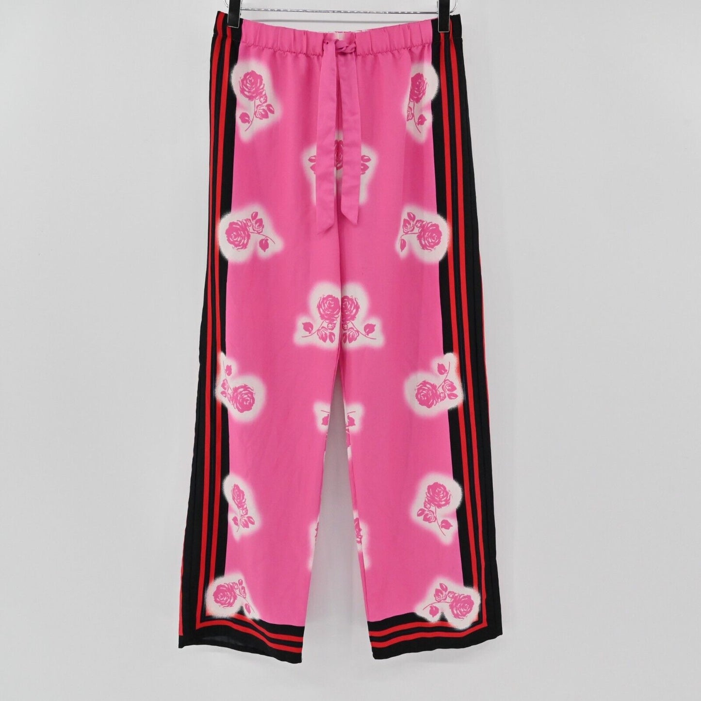 VICTORIAS SECRET Pajama Pants Womens Size S Pink Floral Stripe Wide Leg Satin
