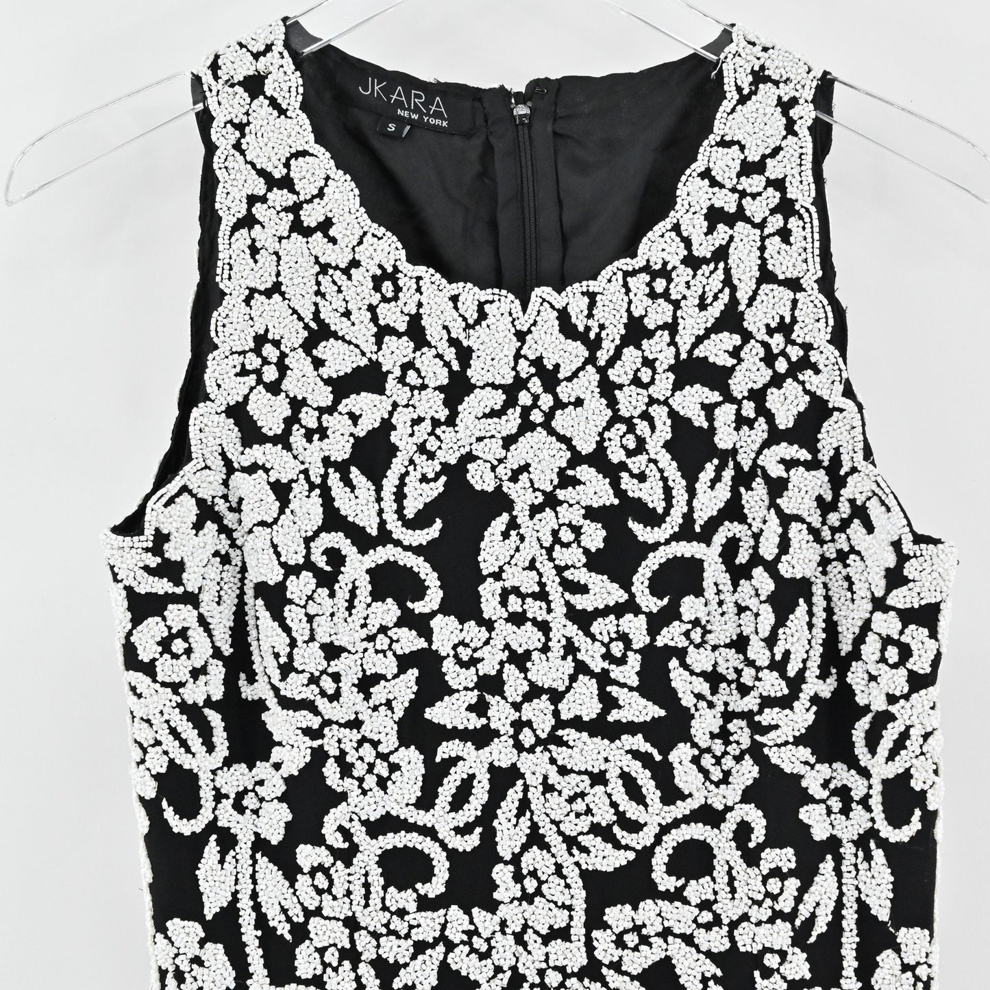 Vtg Womens Beaded Top S Black White Floral Sleeveless All Over Embellished JKARA