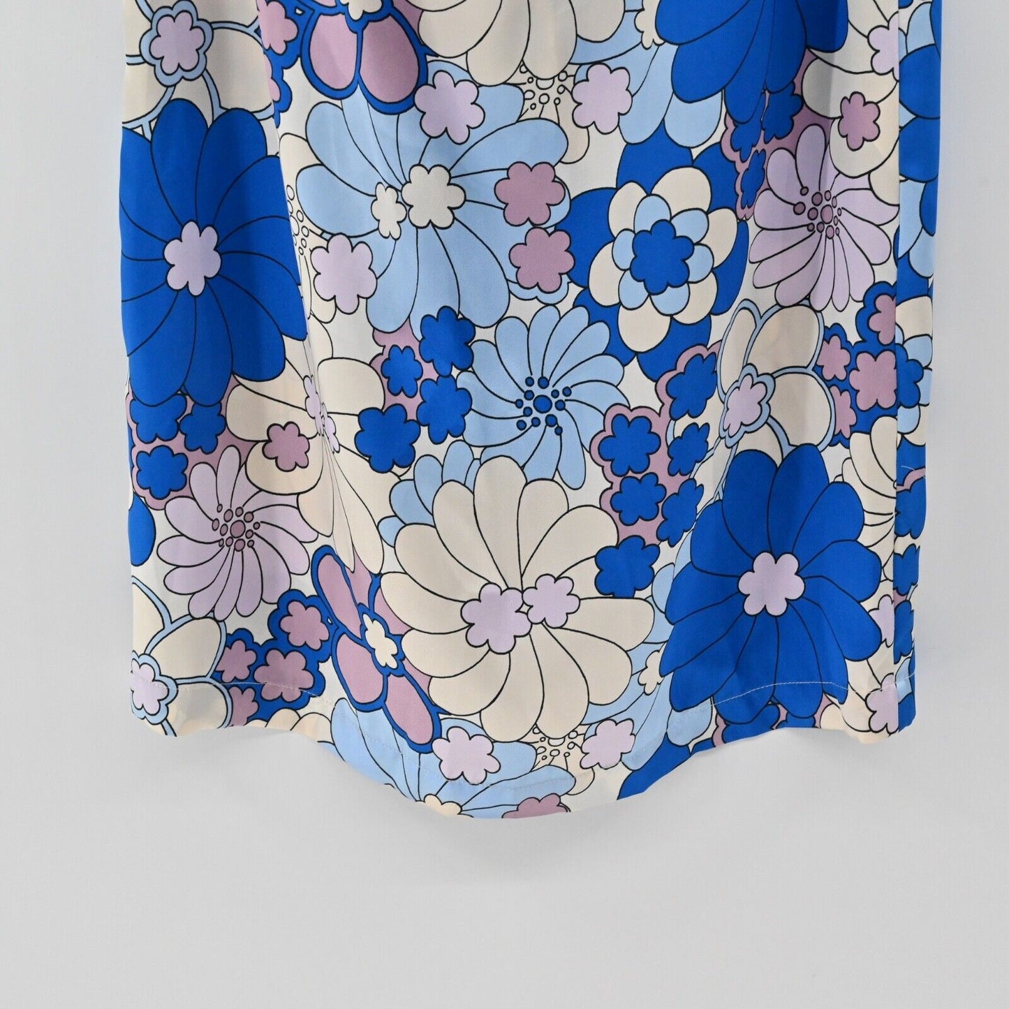 ZARA Dress Womens Sz M Blue Purple Retro Floral Strapless Midi 60s Mod 70s Boho