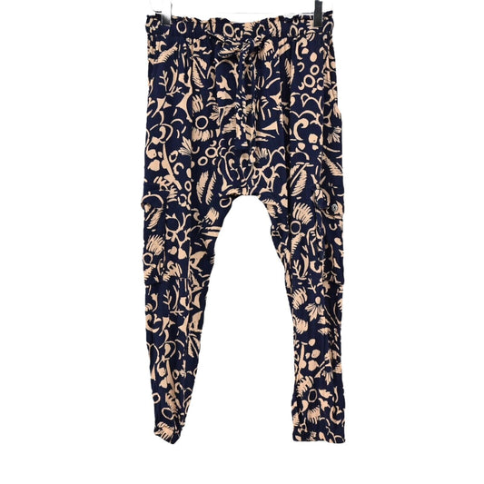 Anthropologie Pants Womens Size XS Hei Hei Navy Cream Floral Print Drop Crotch