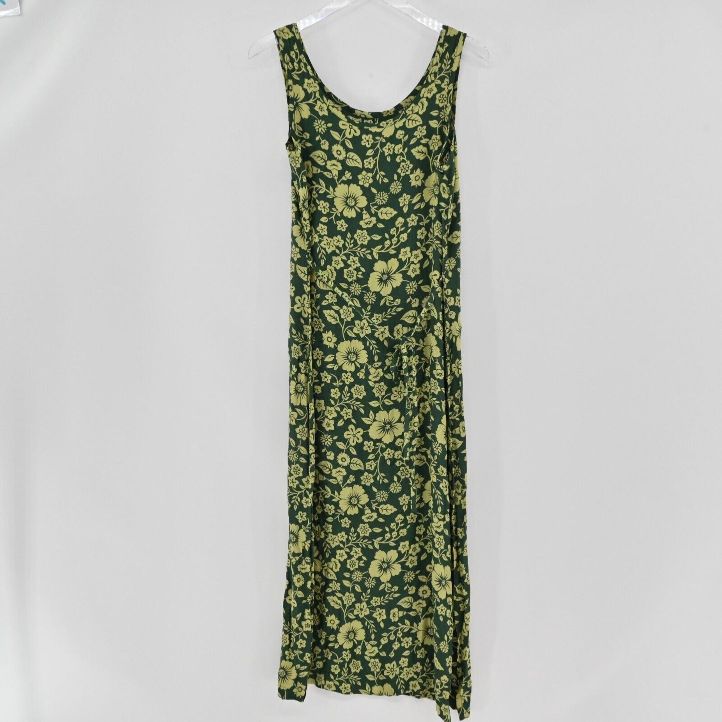 Vtg OLD NAVY Dress Womens Size 8 Green Tropical Floral Print Sleeveless Maxi