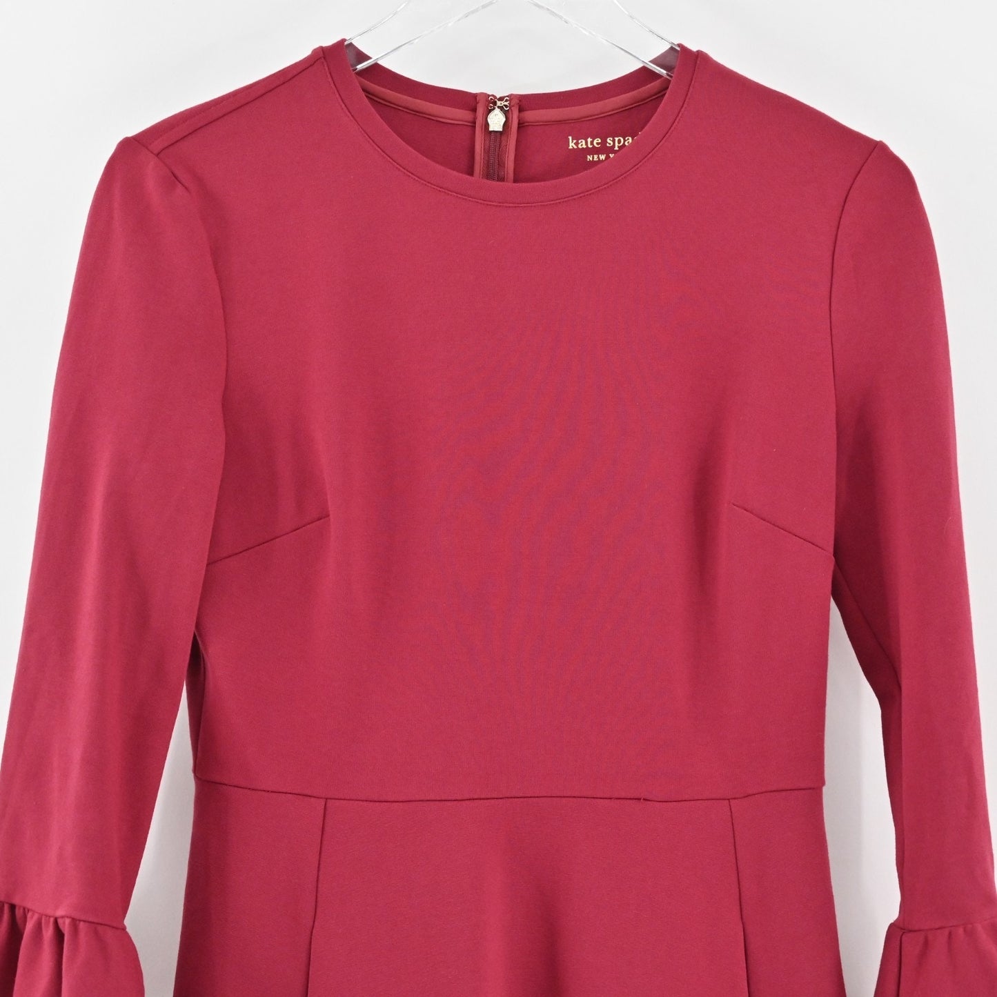 KATE SPADE Bell Sleeve Dress Size S Colorblock Ponte Mini Cranberry Red Black