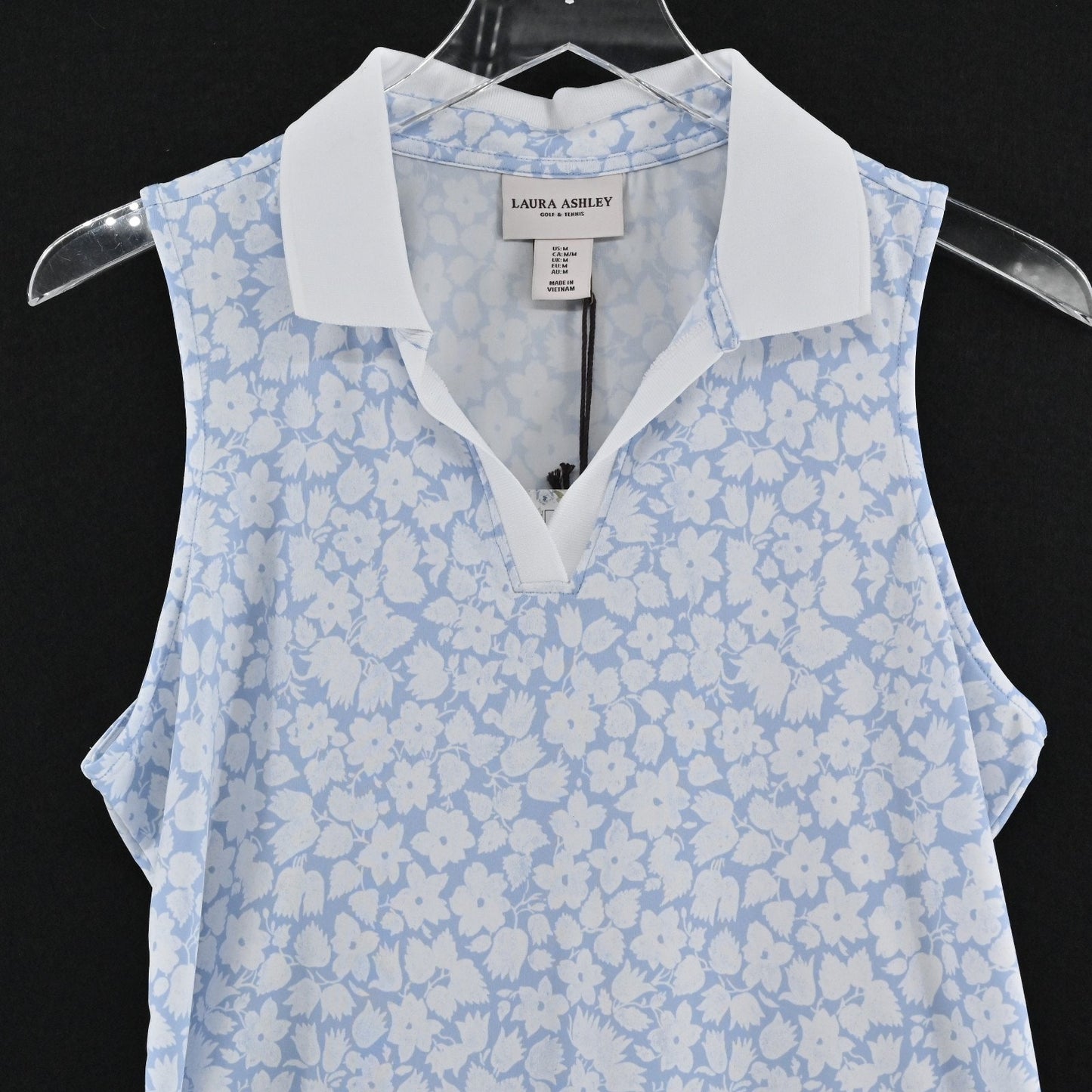 Laura Ashley Womens Polo Shirt Top Size M Sleeveless Blue Floral Golf Tennis