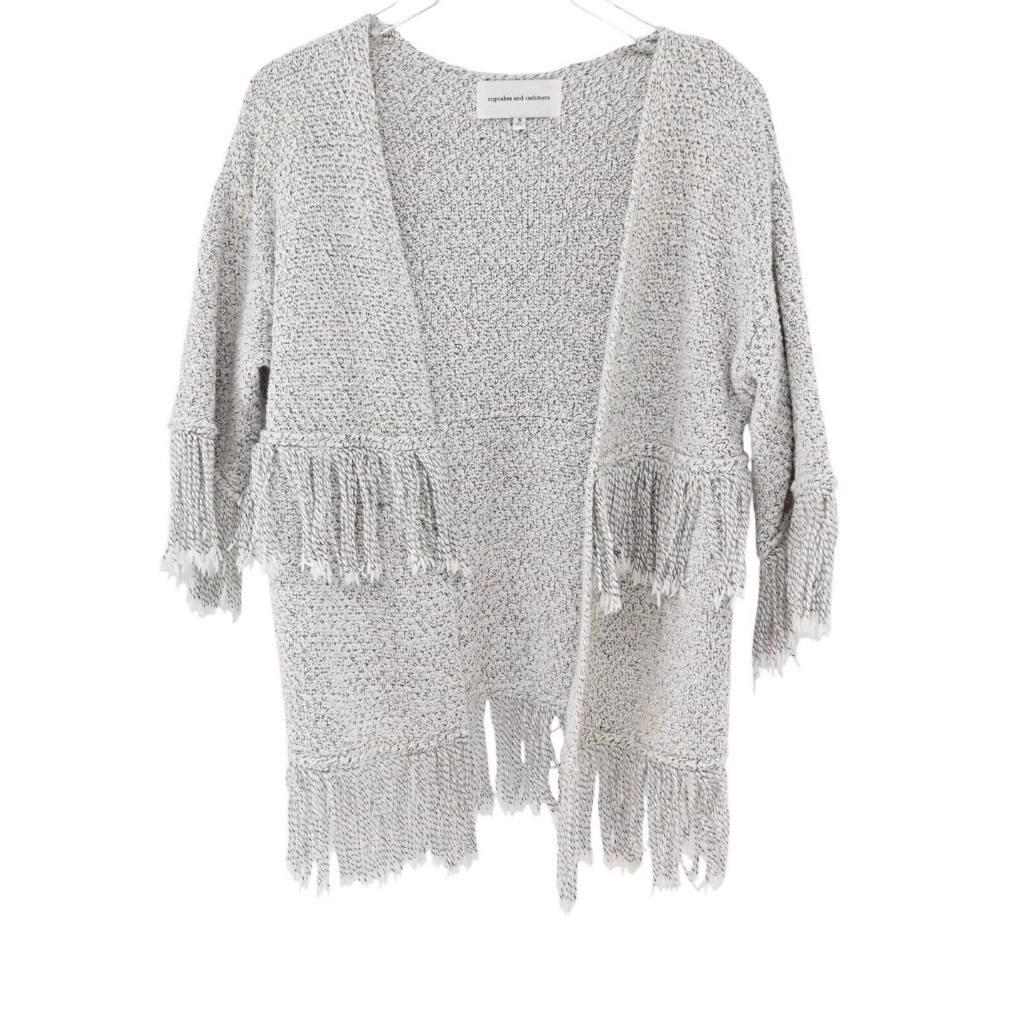 CUPCAKES CASHMERE Sweater Womens Sz S Calypso Fringe Knit Open Cardigan Boho