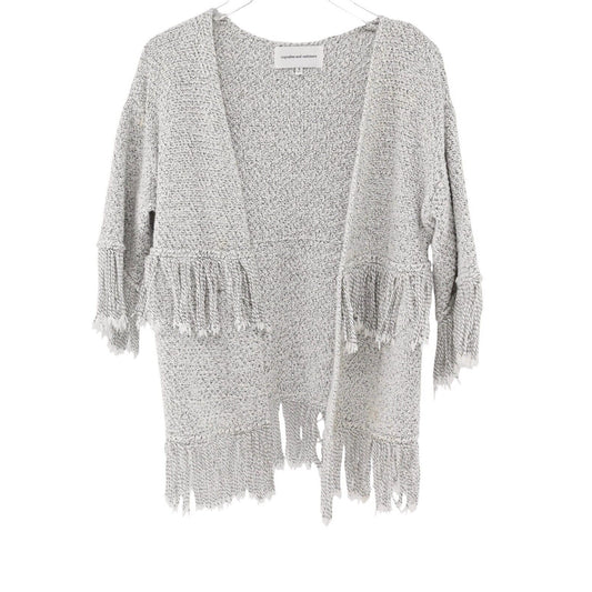 CUPCAKES CASHMERE Sweater Womens Sz S Calypso Fringe Knit Open Cardigan Boho