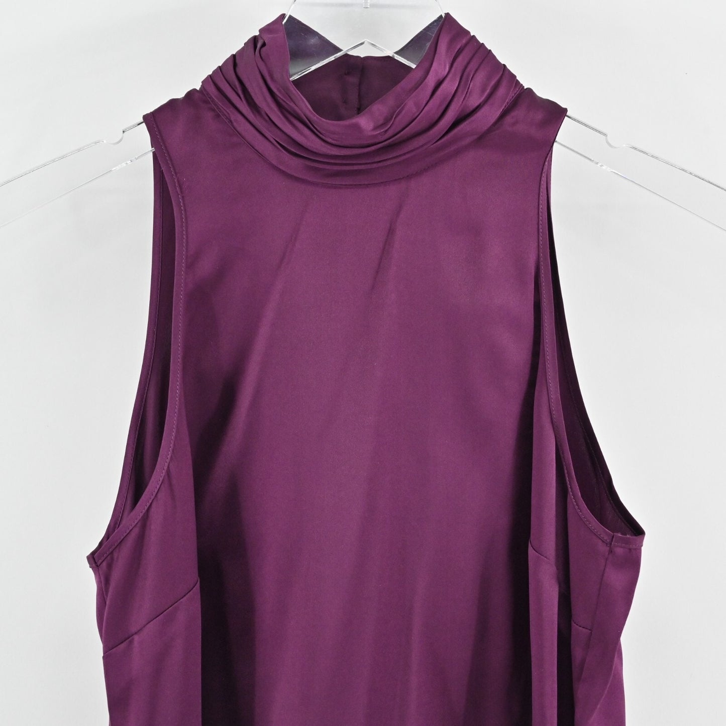 CINQ A SEPT Womens Silk Top Size XS Satin Purple Mock Neck Sleeveless Blouse