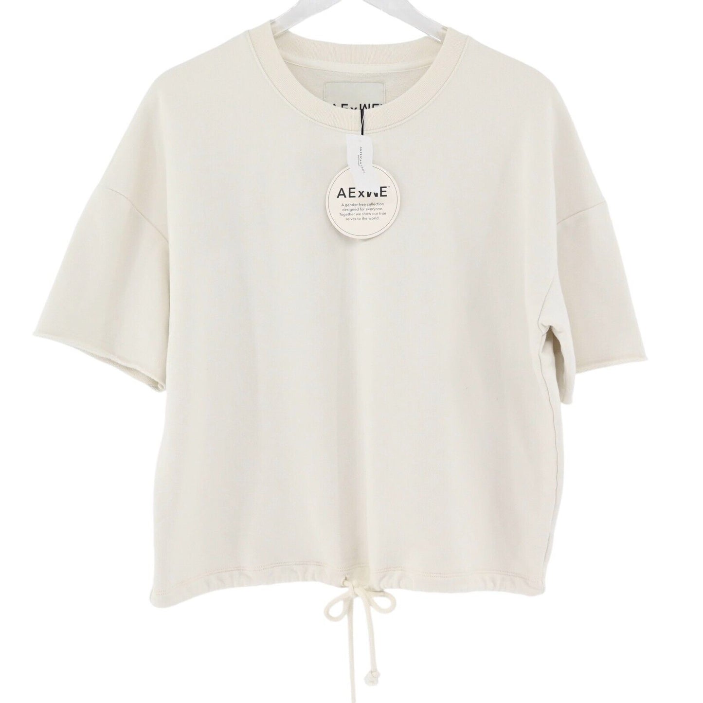 AMERICAN EAGLE Sweatshirt Womens Sz XS Ivory Cotton Blend Drawstring Waist NEW
