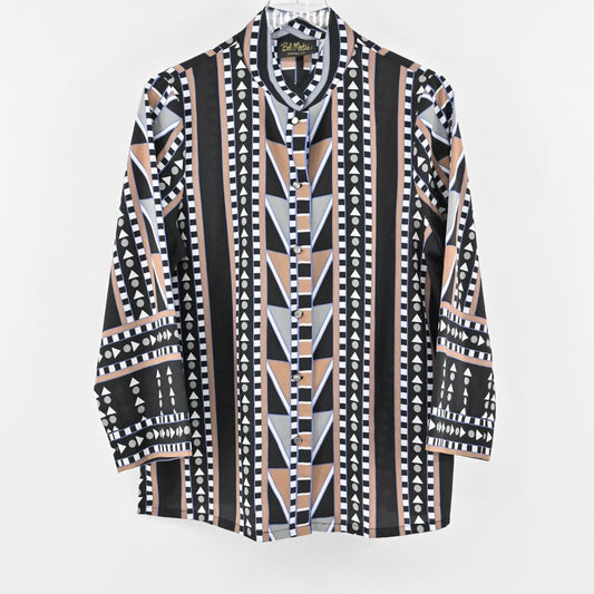 BOB MACKIE Top Womens Size XL Blouse Multicolor Geometric Print Wearable Art