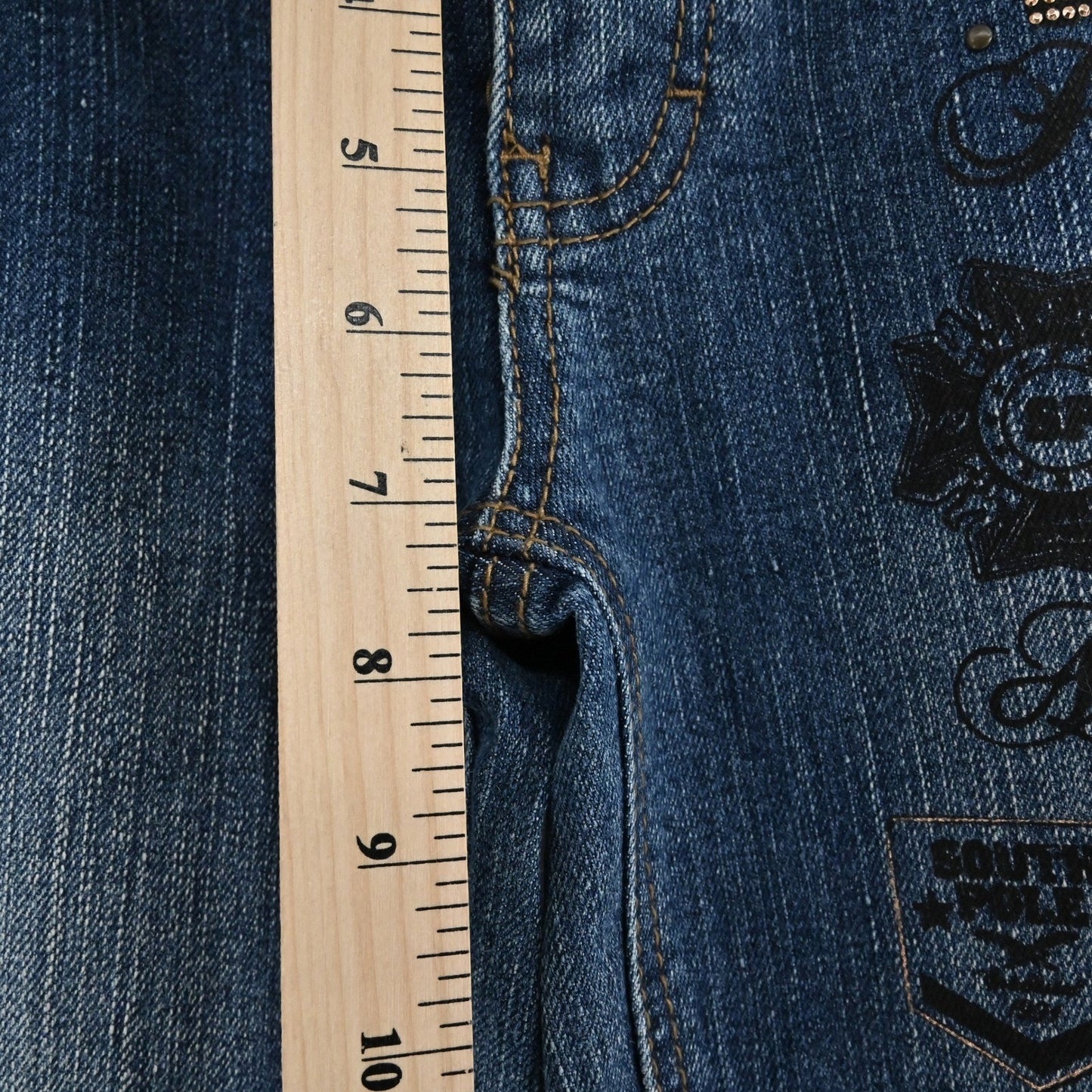 Vtg Y2k SOUTHPOLE Womens Studded Low Rise Jeans Sz 5 Logo Graphic Urban Graffiti