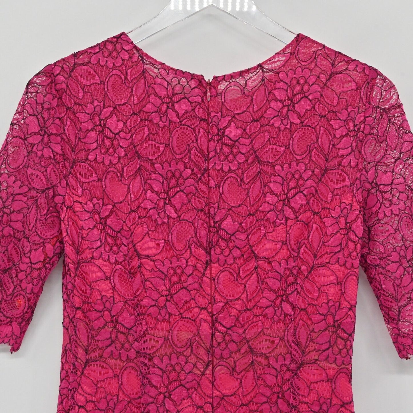 MONIQUE LHUILLIER Dress Sz 6 Pink Lace Sheath Floral Overlay Scalloped Cocktail