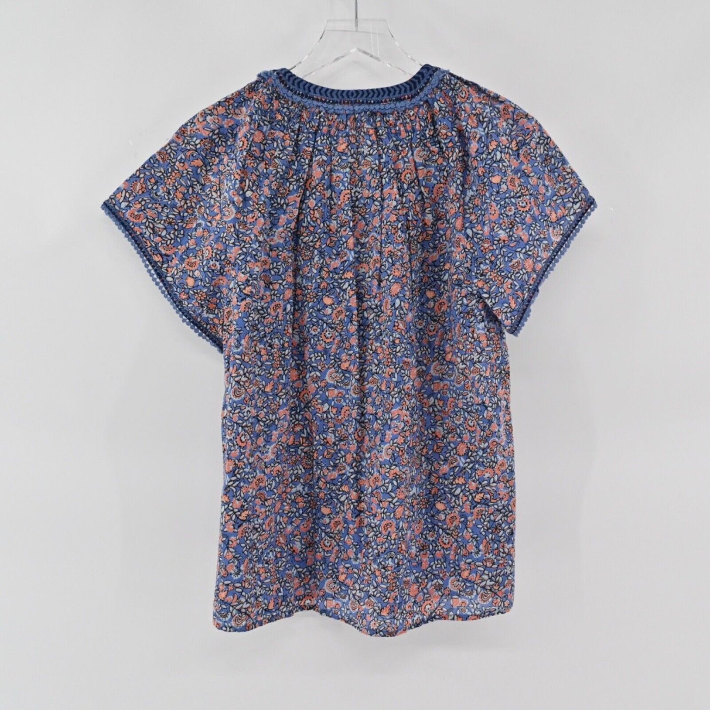 GEN HAPPY Energy Blouse Womens Size S Blue Floral 100% Cotton Embroidered Boho