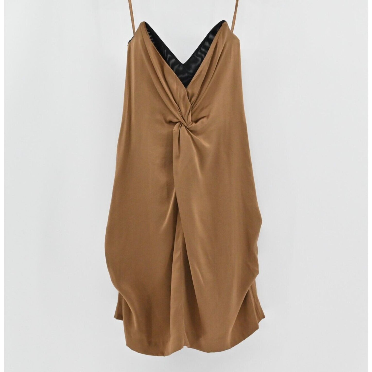 REISS Bronze Silk Dress Sz 6 Gold Strapless Bustier Twist Front Mini Party Retro
