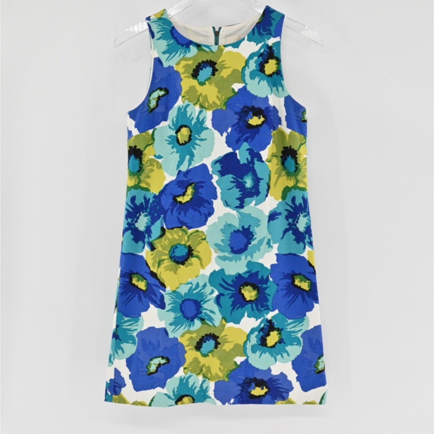 LOFT Floral Shift Dress Size 2 Blue Cotton Preppy Brunch Wedding Guest Church