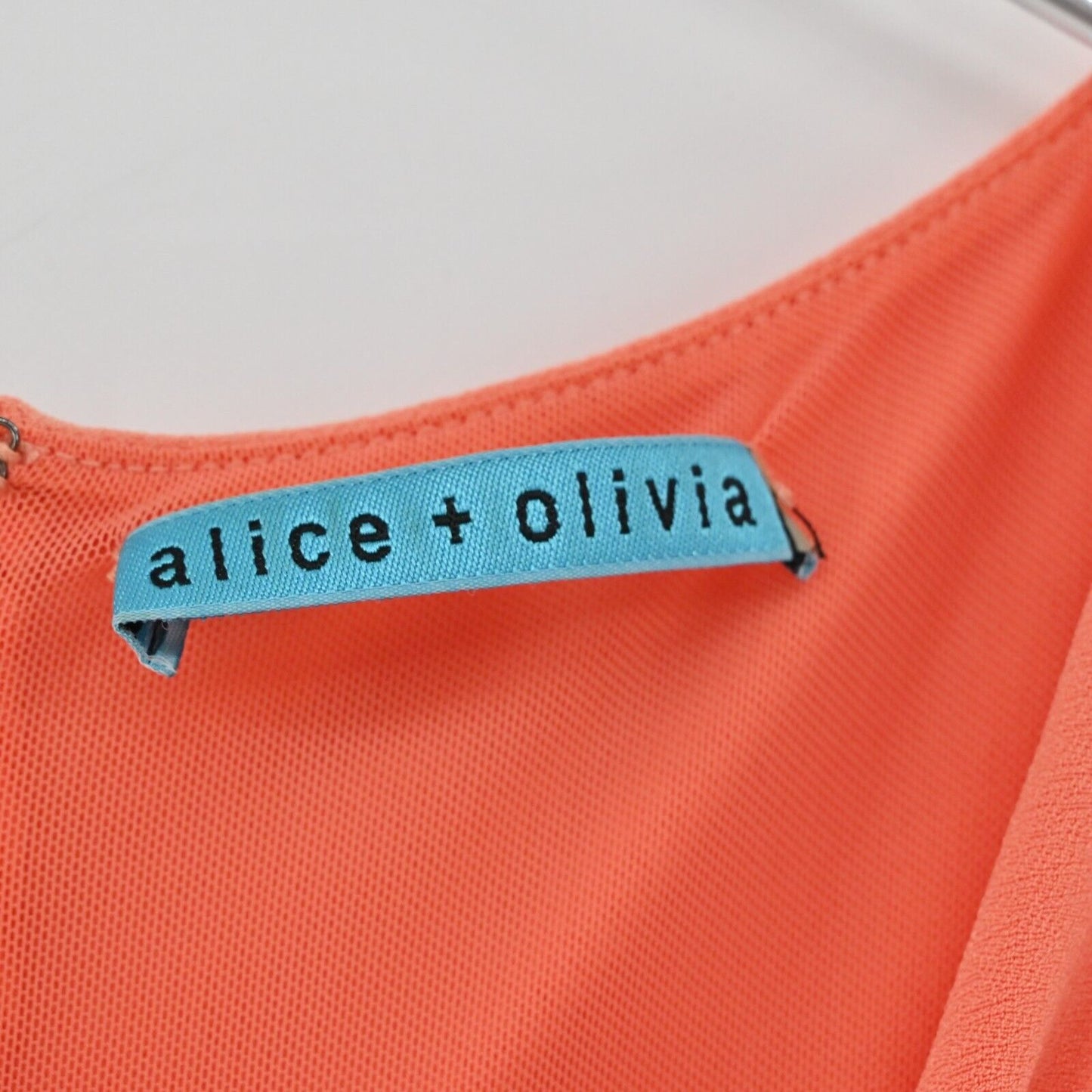 ALICE OLIVIA Top Womens Sz XS Ella Peplum Ponte Blouse in Papaya Short Sleeve