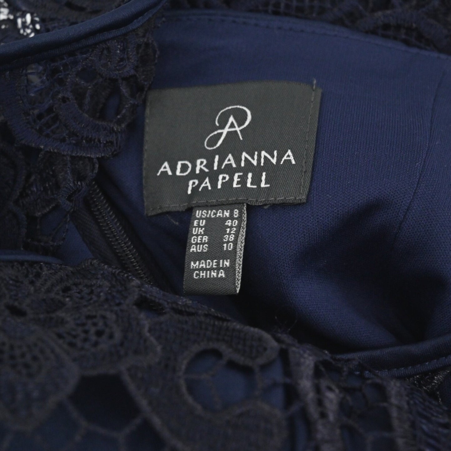 ADRIANNA PAPELL Dress Size 8 Black Blue Illusion Floral Lace Sleeveless Sheath