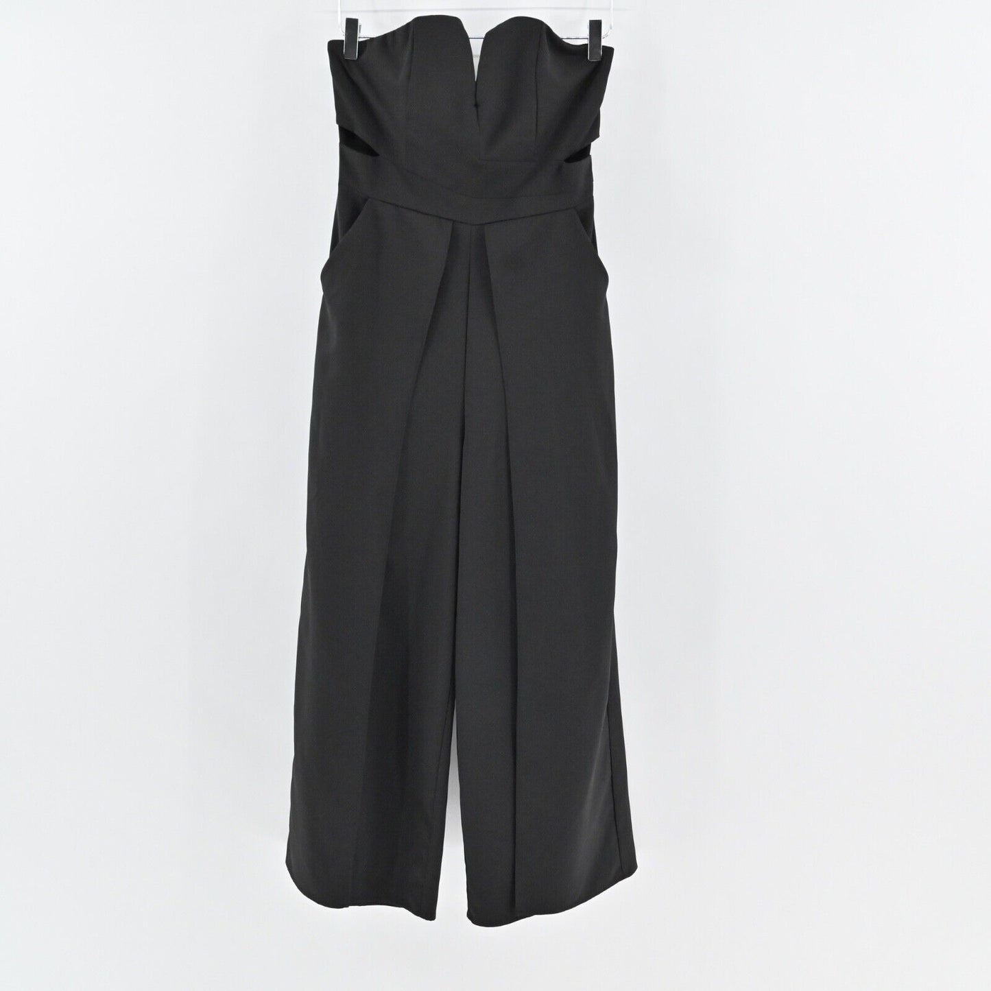 LULUS Jumpsuit Womens Sz S Black Dream It Strapless V Neck Cutout Split Wide Leg