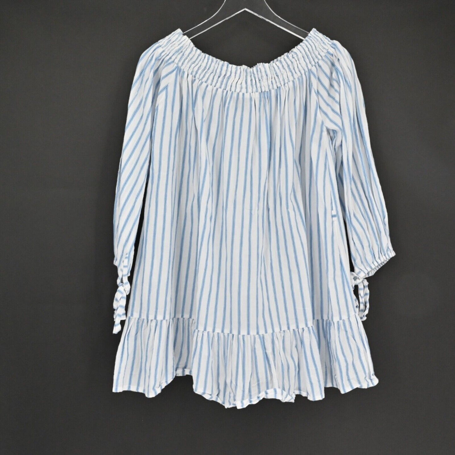 FAITHFULL THE BRAND Dress Womens Size 4 Milos Off The Shoulder Mini Blue Stripe