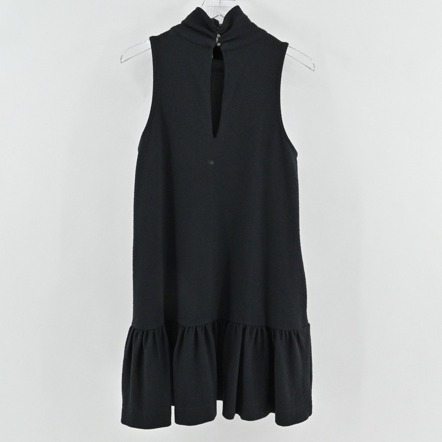 Anthropologie Maeve Flounced Mock Neck Mini Dress Size L Black Boho Ruffle Hem