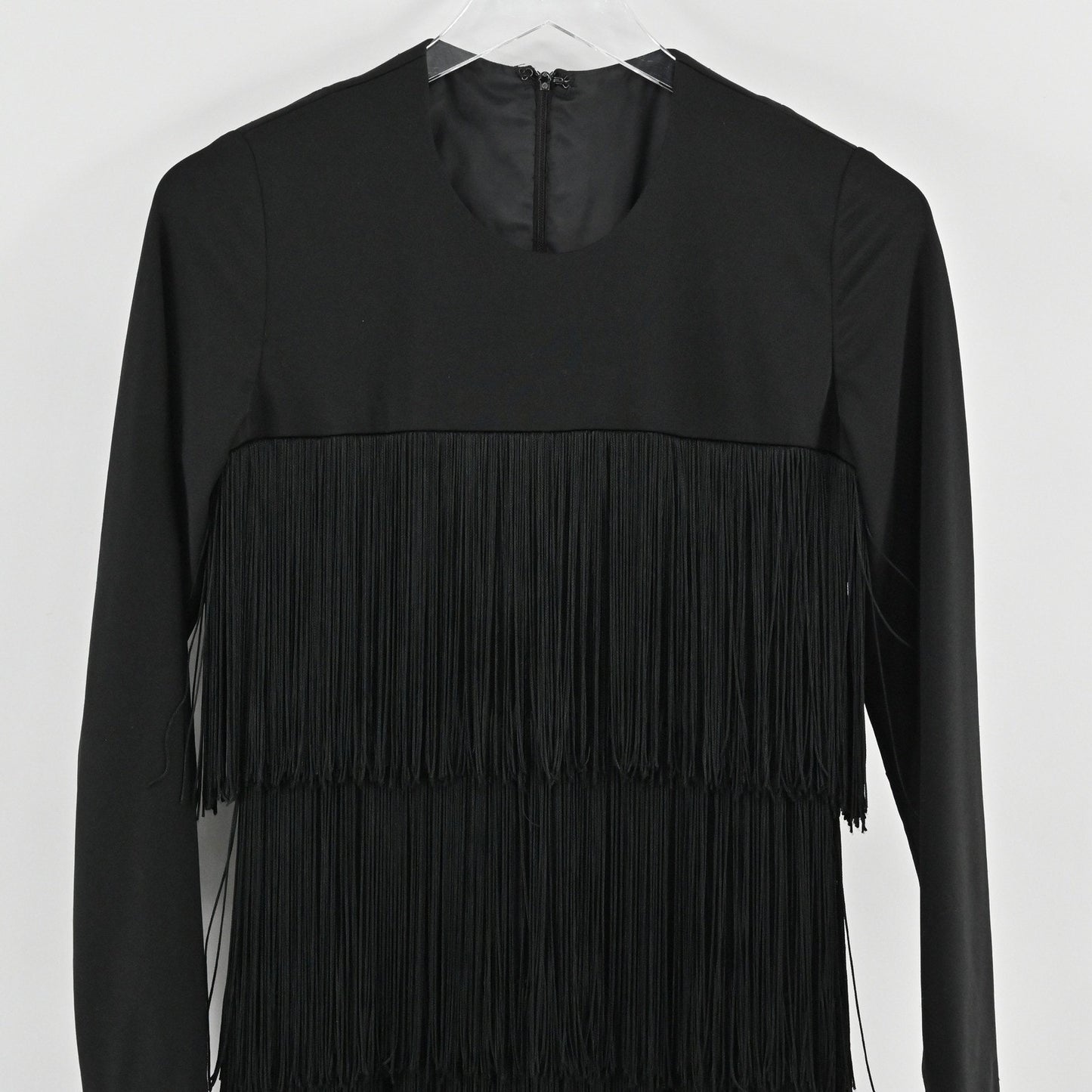 Black Whimsigoth Maxi Dress Size M Flapper Fringe Tiered Overlay Boho Retro Vamp