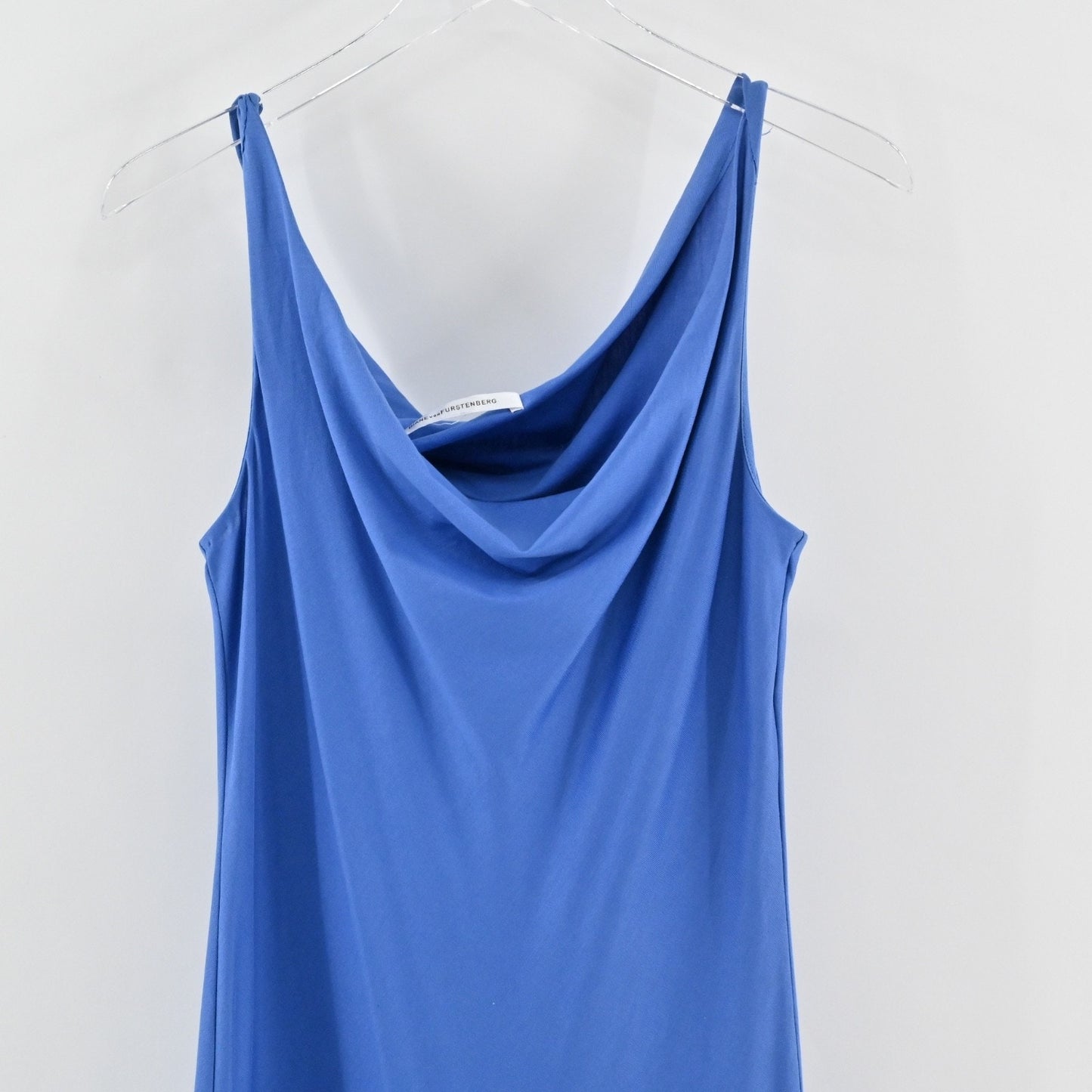DIANE VON FURSTENBERG Tadd Maxi Dress Sz 6 Blue Silk Cotton Sleeveless Cowl Neck